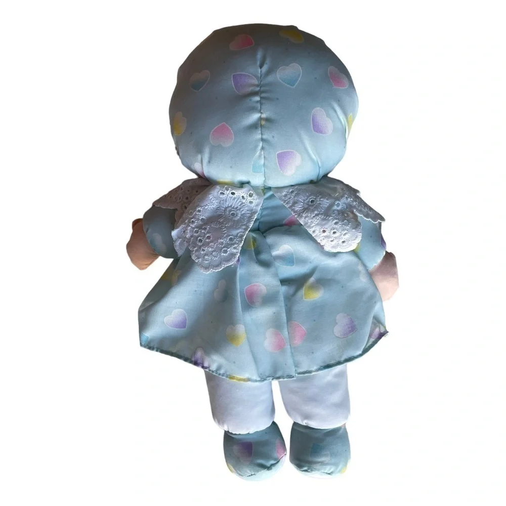 Vintage Jesvi Plush Baby Doll plastic face Blonde Hair Blue Outfit Rare Toy